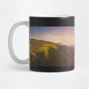 Aerial view of scenic sunset over jungle mountains at Ko Samui island Mug